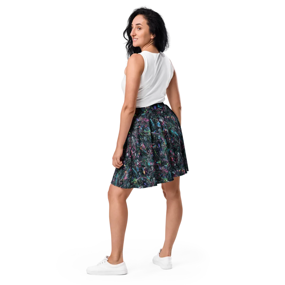 Neon Ruin Circuit on Skater Skirt — Back