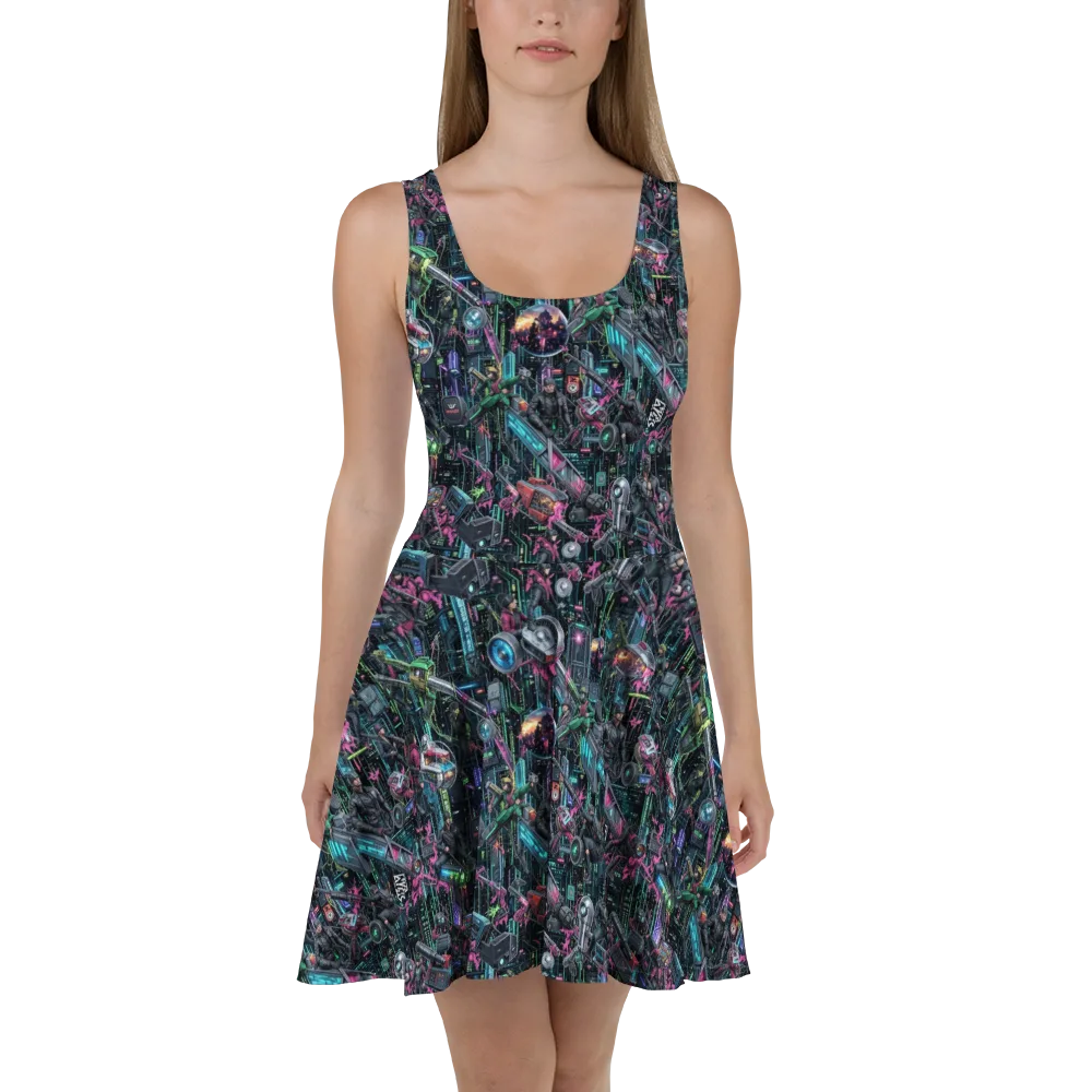 Neon Ruin Circuit on Skater Dress — Front