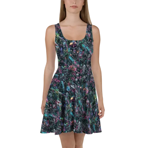 Neon Ruin Circuit on a Skater Dress