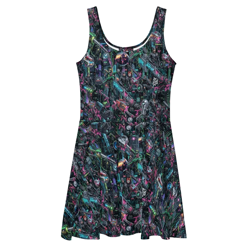 Neon Ruin Circuit on Skater Dress — Front