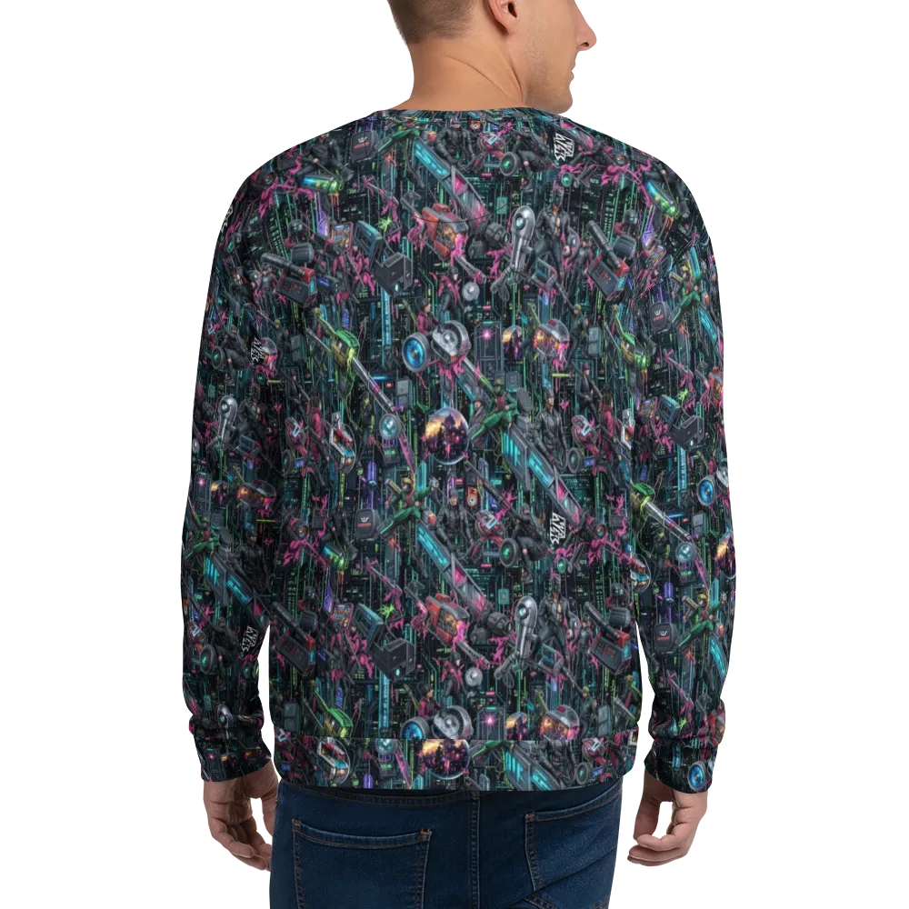 Neon Ruin Circuit on Sweatshirt — Back