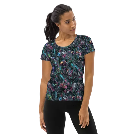 Neon Ruin Circuit on a Women's Athletic T-Shirt