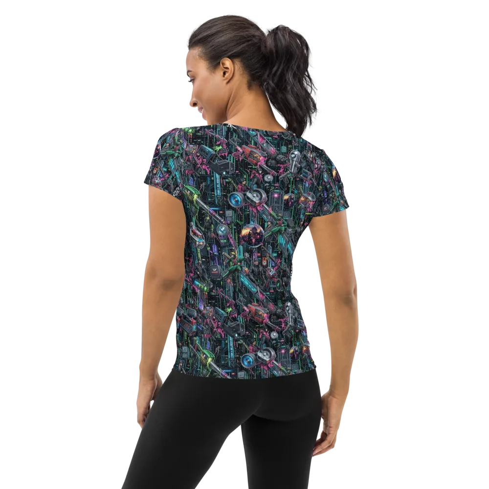 Neon Ruin Circuit on Women's Athletic T-Shirt — Back