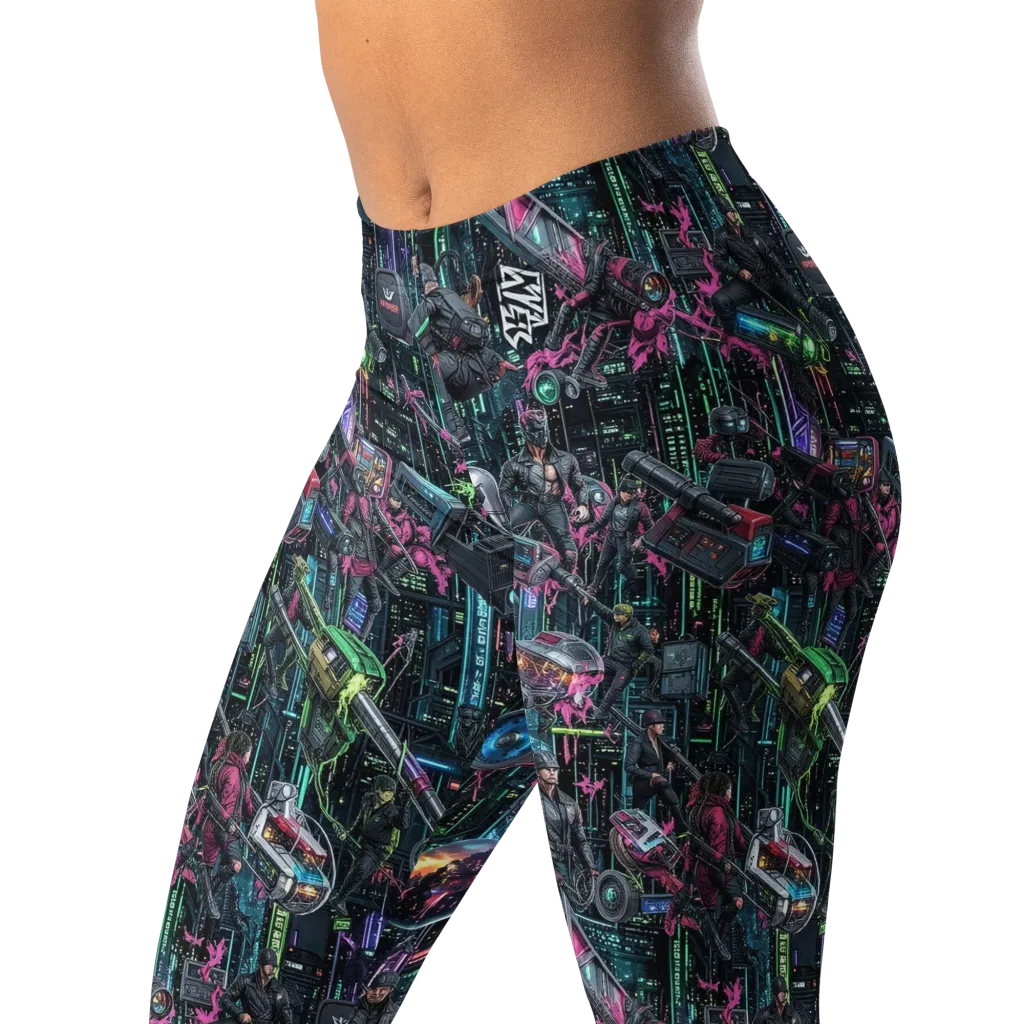 Neon Ruin Circuit on Leggings — Left Front