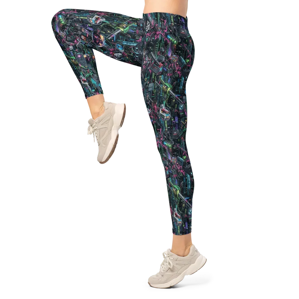 Neon Ruin Circuit on Leggings — Left