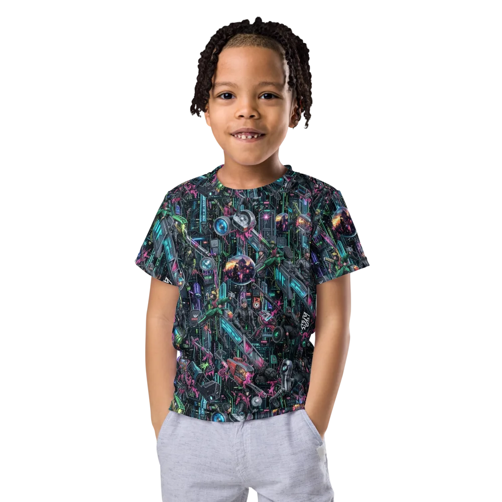 Neon Ruin Circuit on Kids Crew Neck T-Shirt — Front