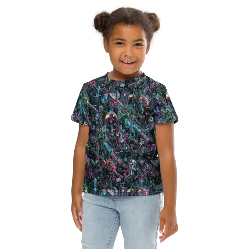 Neon Ruin Circuit on a Kids Crew Neck T-Shirt