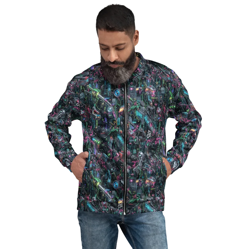 Neon Ruin Circuit on Bomber Jacket — Front