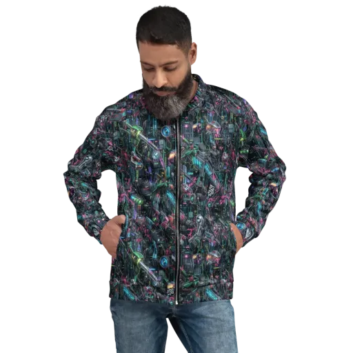 Neon Ruin Circuit on a Bomber Jacket