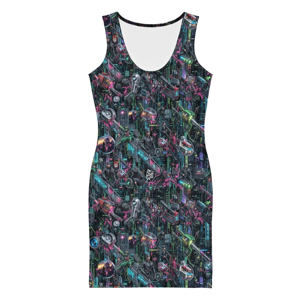 Neon Ruin Circuit on Bodycon Dress — Front