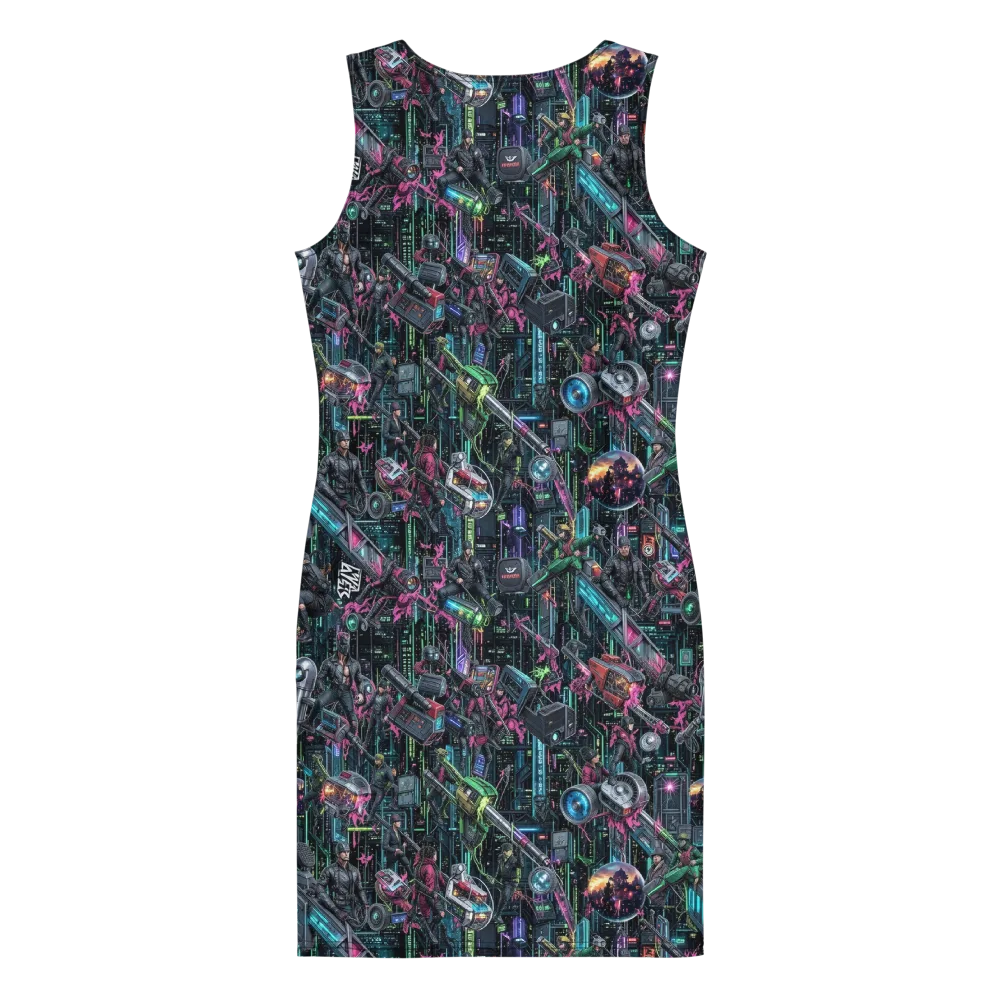 Neon Ruin Circuit on Bodycon Dress — Back
