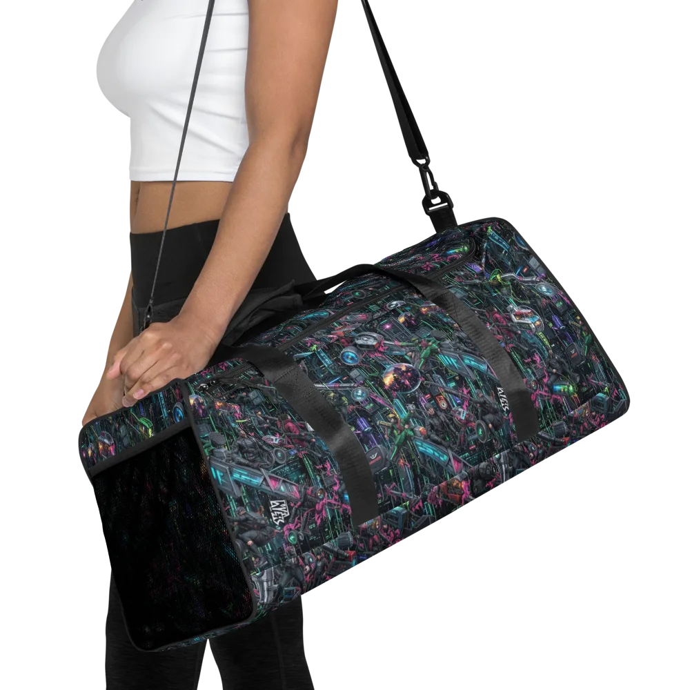 Neon Ruin Circuit on Duffle Bag — Front