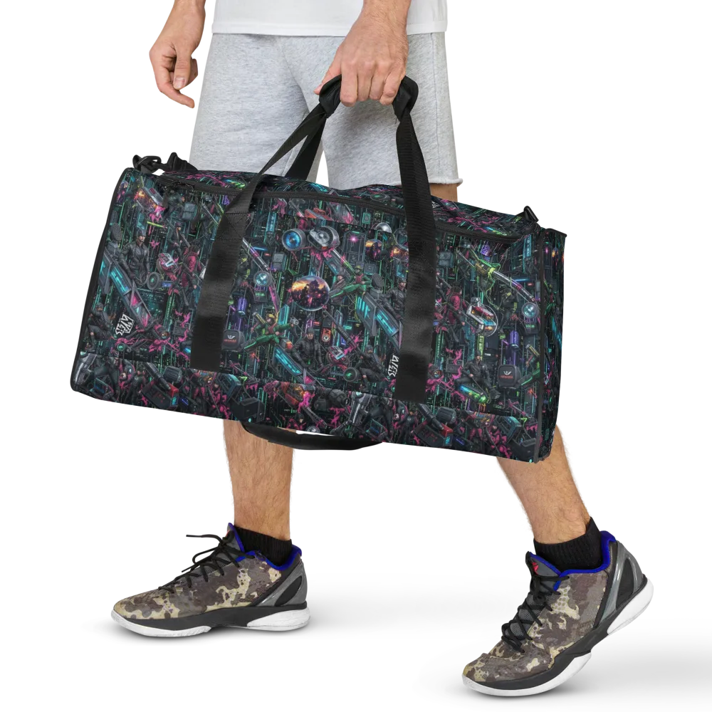 Neon Ruin Circuit on Duffle Bag — Front