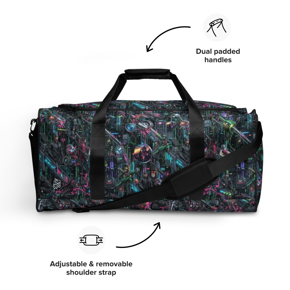 Neon Ruin Circuit on Duffle Bag — Front
