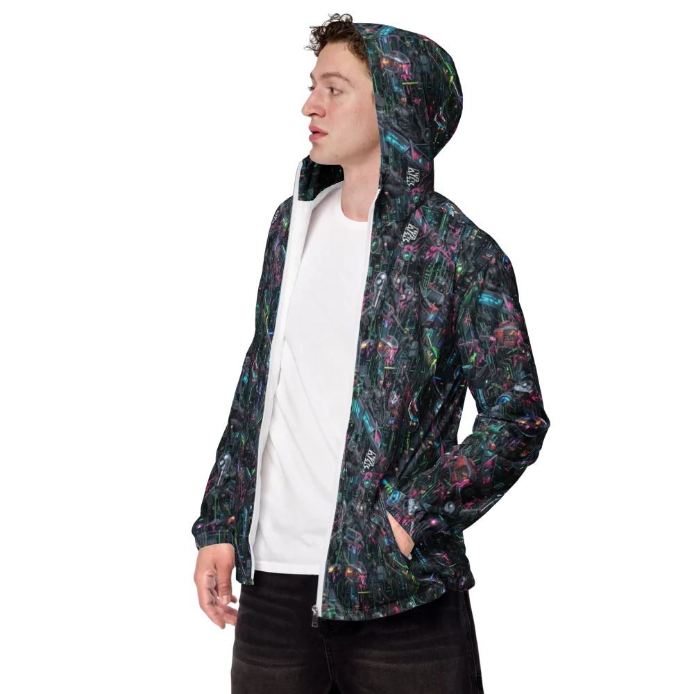 Neon Ruin Circuit on Men's Windbreaker — Left Front
