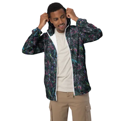 Neon Ruin Circuit on a Men's Windbreaker