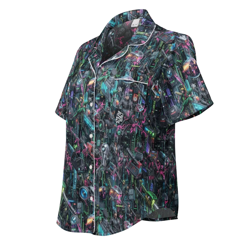 Neon Ruin Circuit on Women's Short Sleeve Pajama Top — Left Front