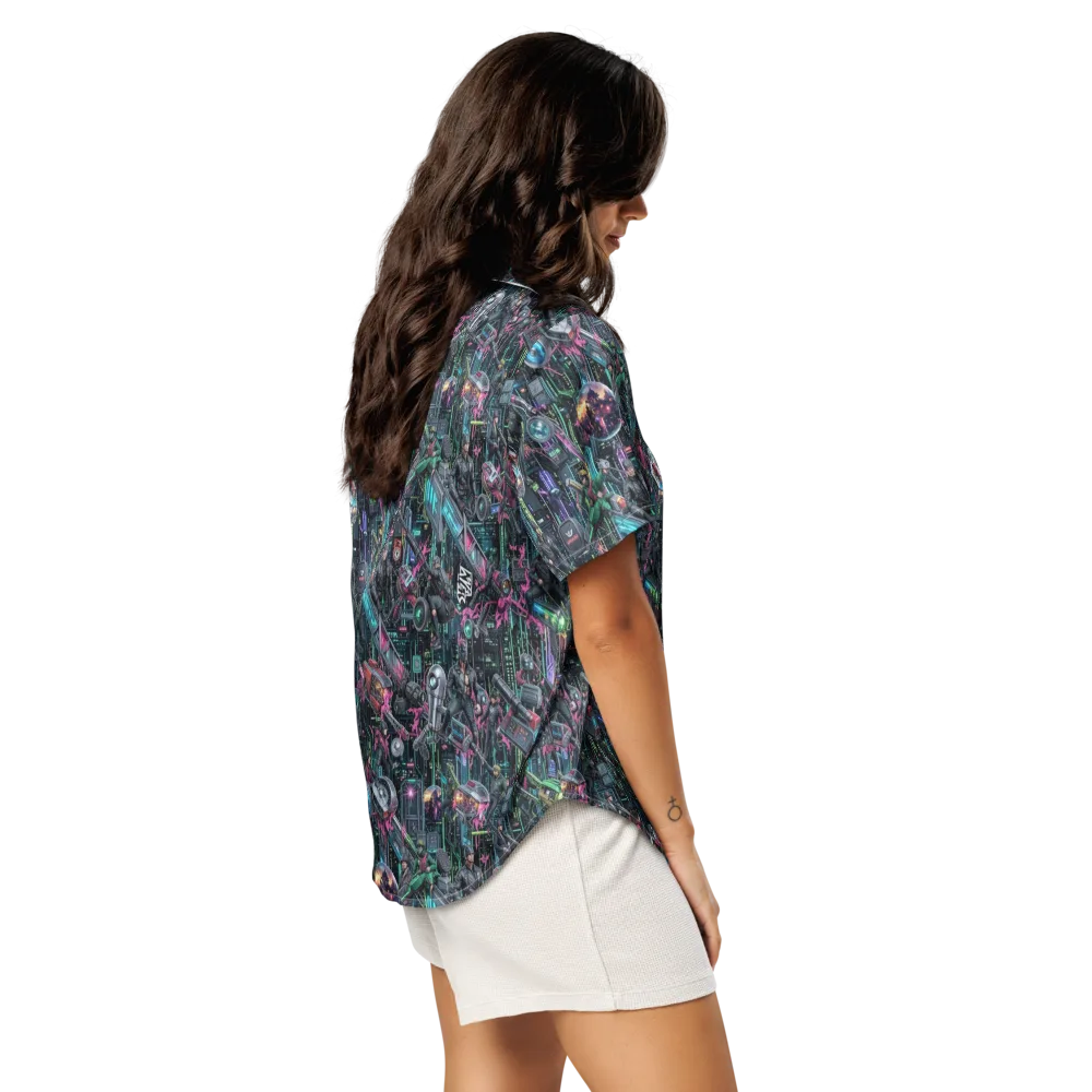 Neon Ruin Circuit on Women's Short Sleeve Pajama Top — Right Back