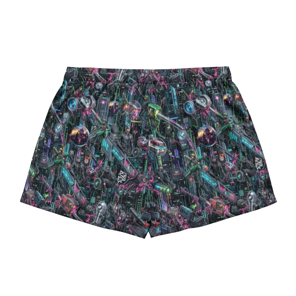 Neon Ruin Circuit on Women's Pajama Shorts — Back