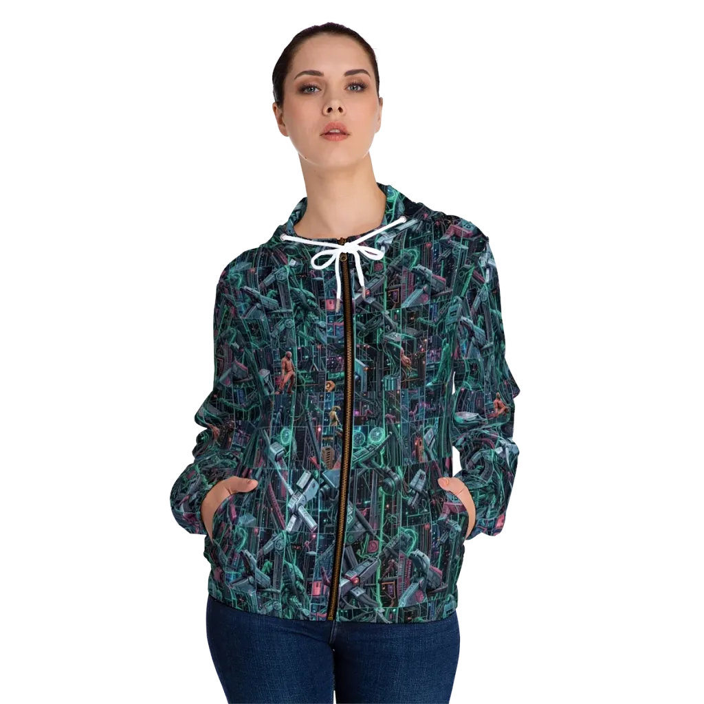 Circuit Nocturne on Women's Full-Zip Hoodie — Front On Person