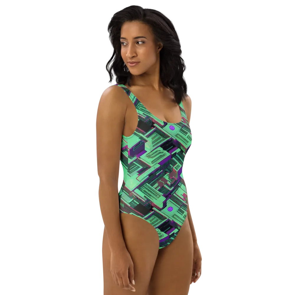 Prismatic Press on One-Piece Swimsuit — Right