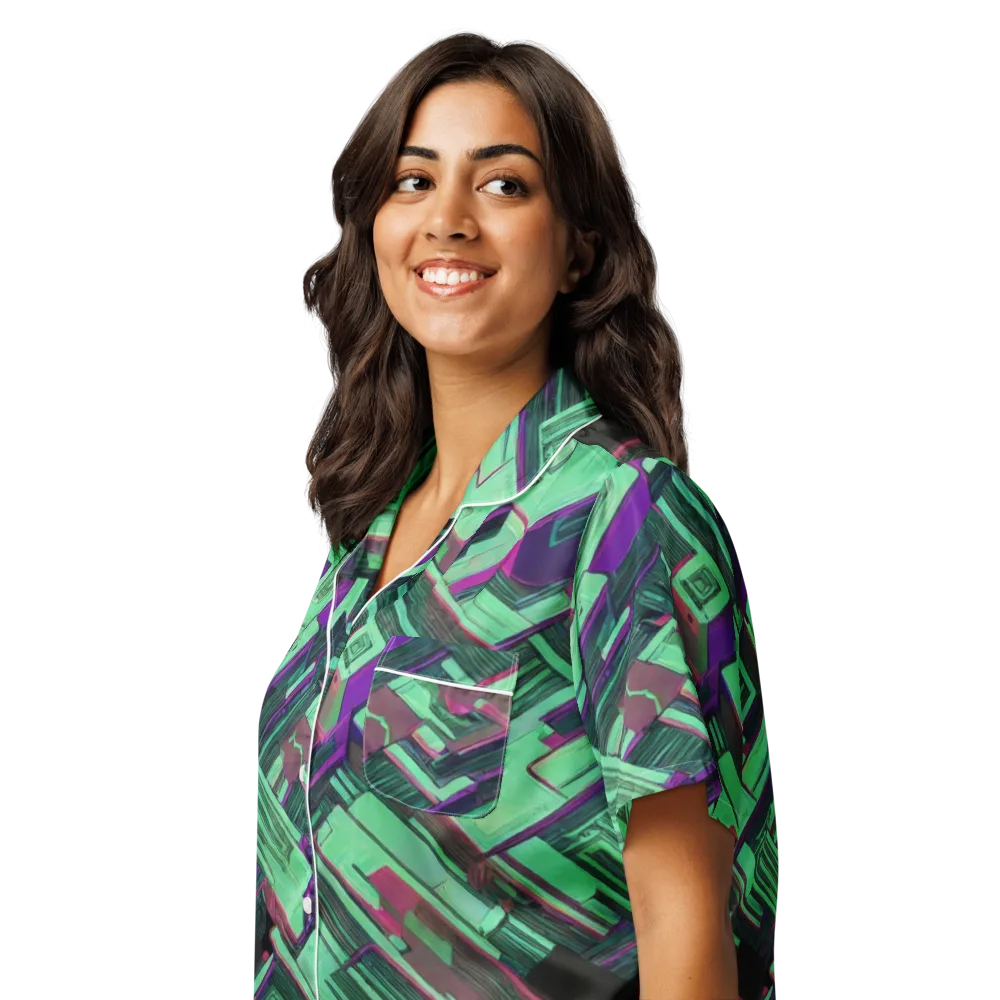 Prismatic Press on Women's Short Sleeve Pajama Top — Left Front