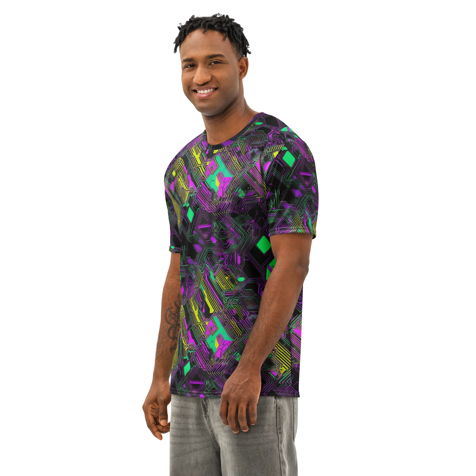 Night Voltage on Men's Cotton Crew Neck T-Shirt — Left Front