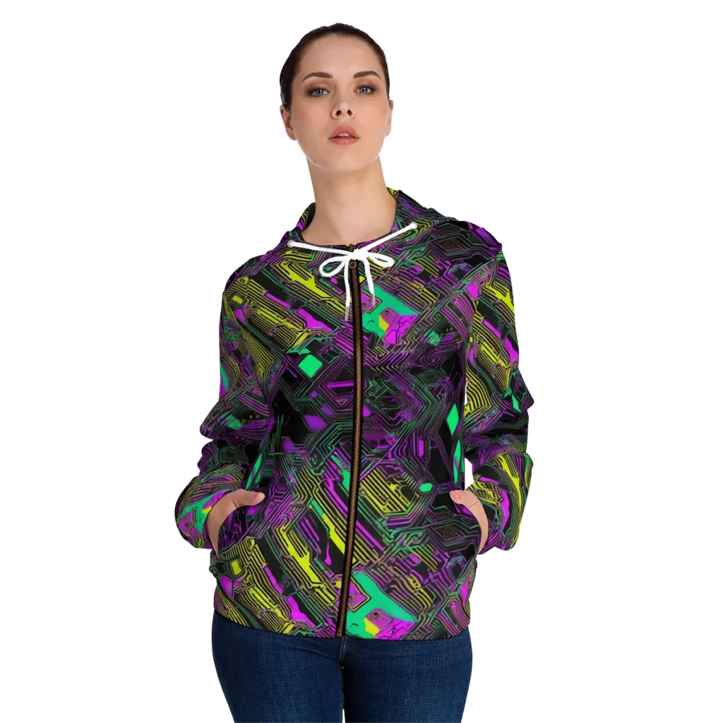 Night Voltage on Women's Full-Zip Hoodie — Front On Person