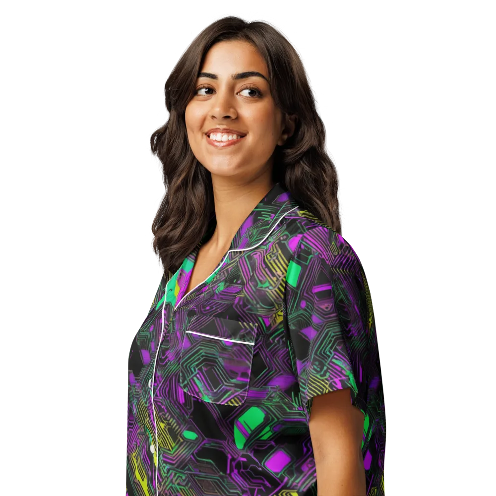 Night Voltage on Women's Short Sleeve Pajama Top — Left Front