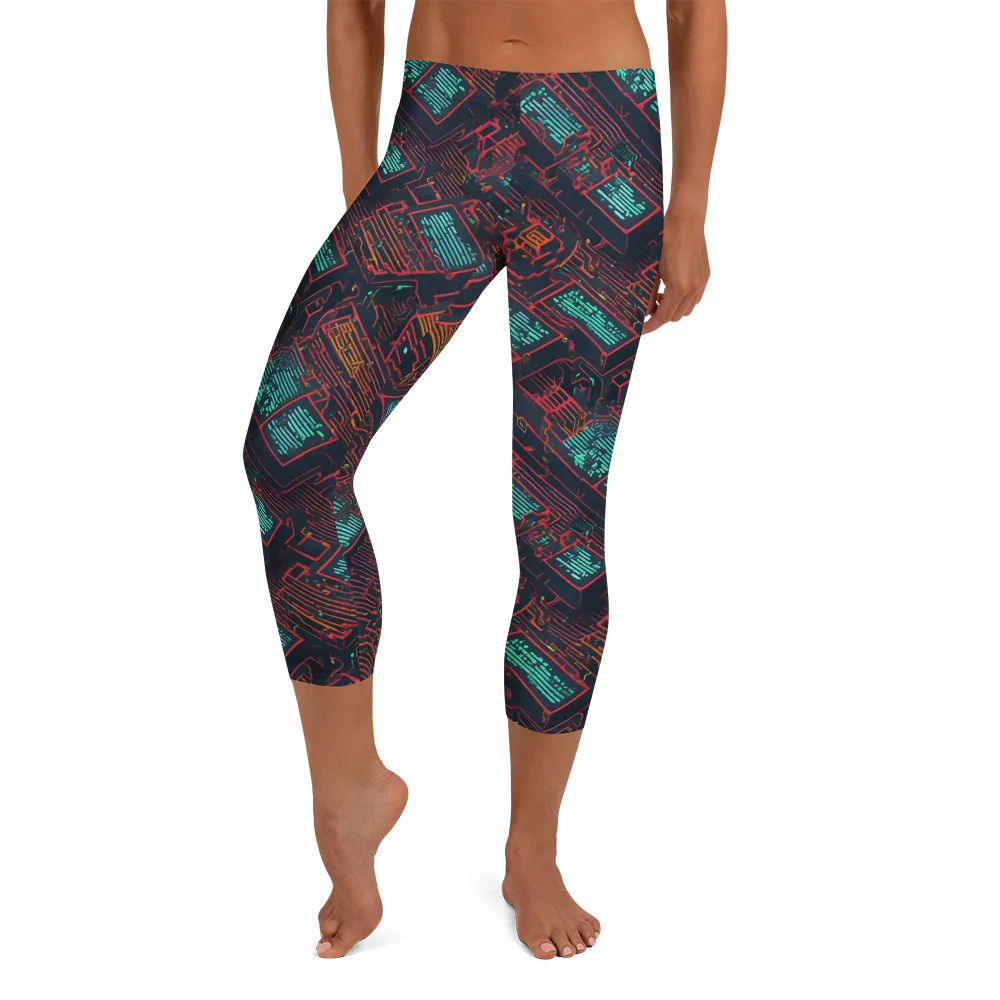 Midnight Motherboard on Capri Leggings — Front