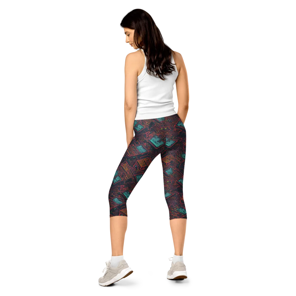 Midnight Motherboard on Capri Leggings — Back