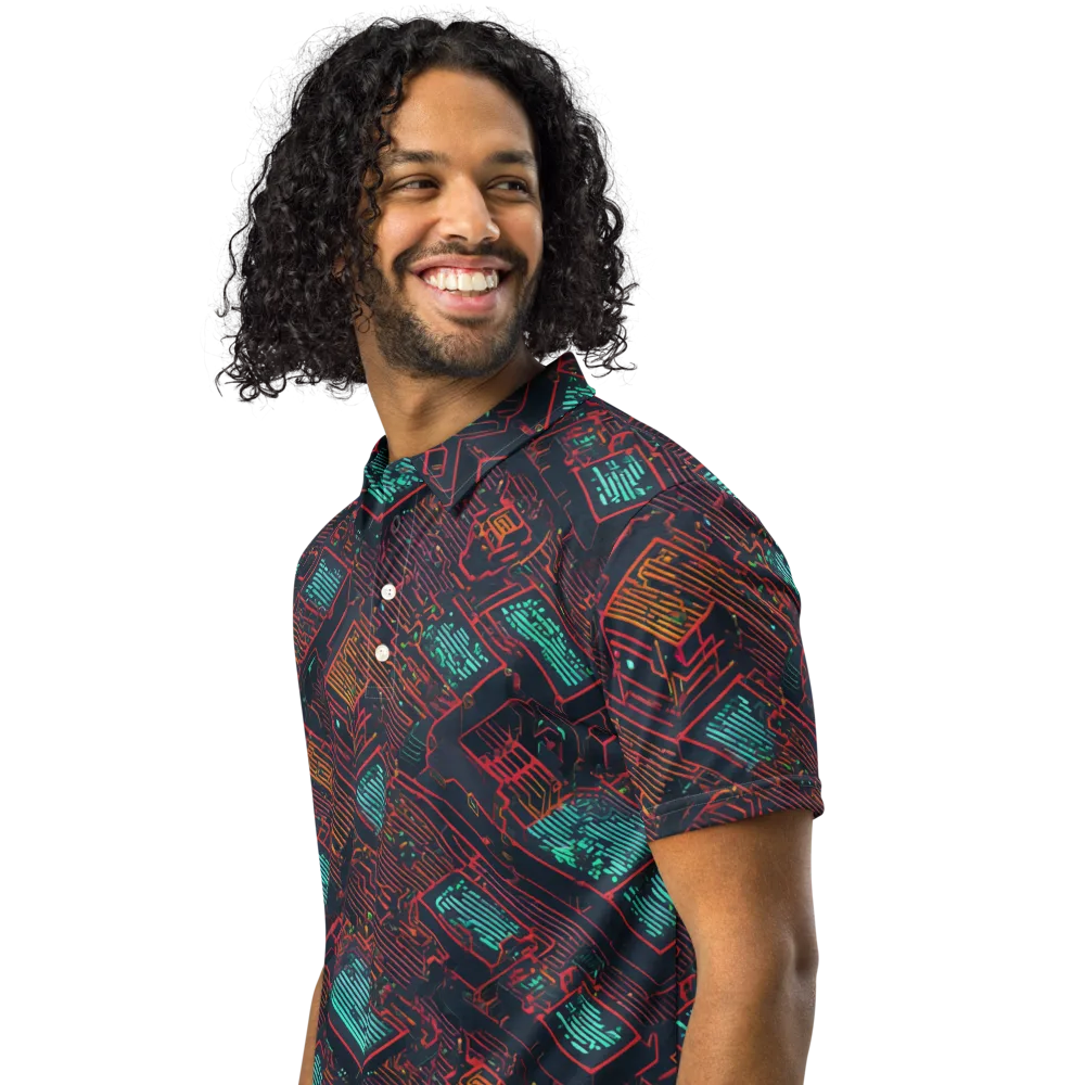 Midnight Motherboard on Men's Slim Fit Polo Shirt — Left Front