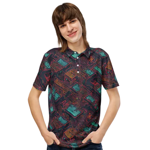 Midnight Motherboard on a Men's Slim Fit Polo Shirt