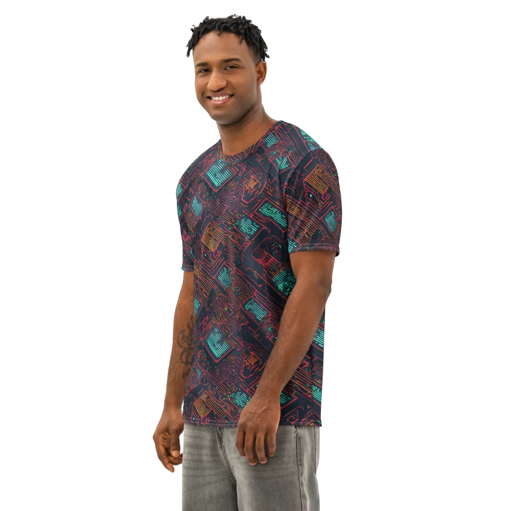 Midnight Motherboard on Men's Cotton Crew Neck T-Shirt — Left Front