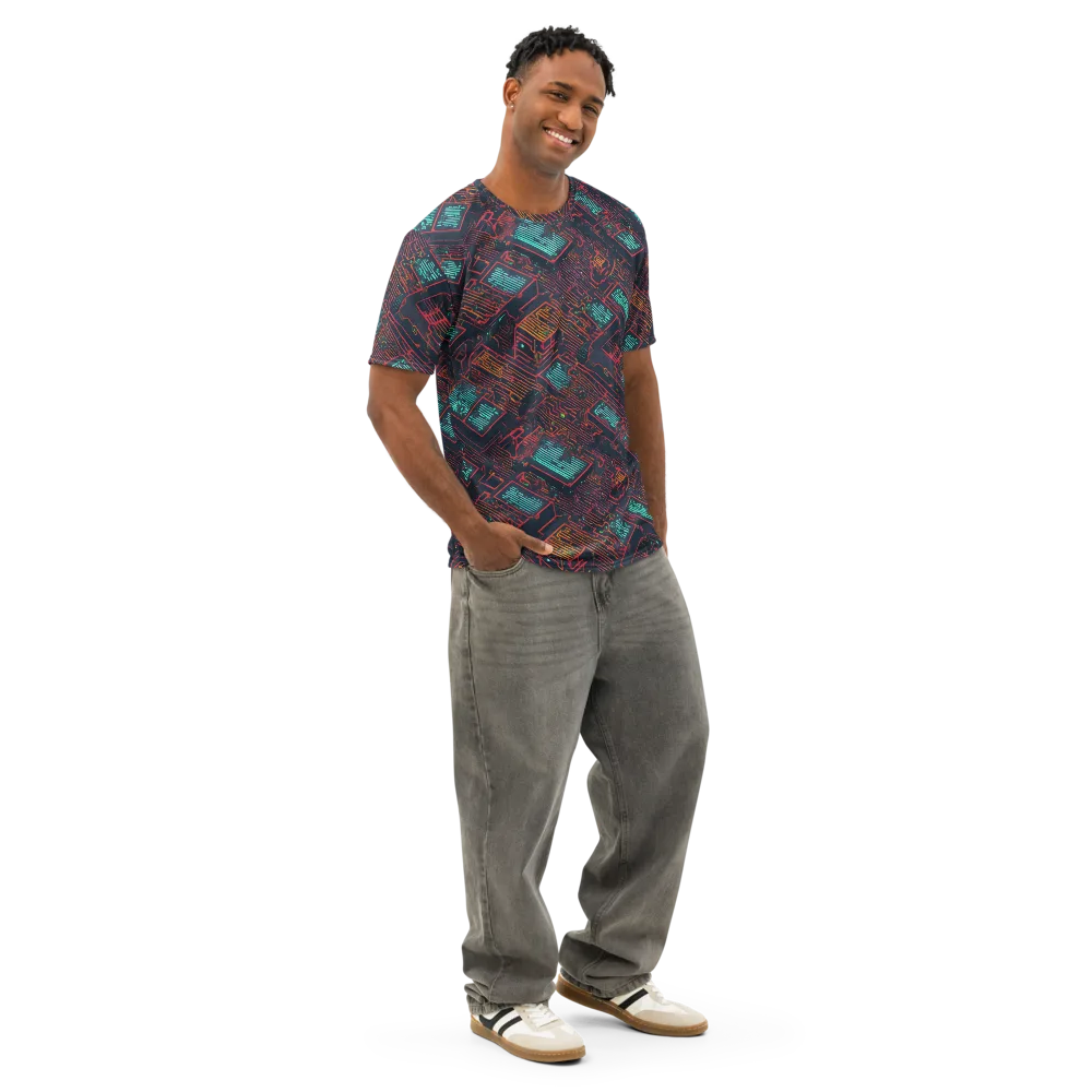 Midnight Motherboard on Men's Cotton Crew Neck T-Shirt — Right Front
