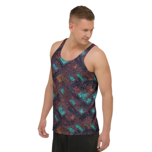 Midnight Motherboard on a Men's Tank Top