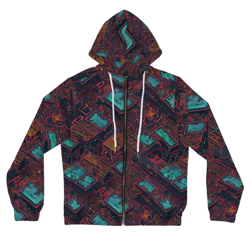 Midnight Motherboard on a Women's Full-Zip Hoodie