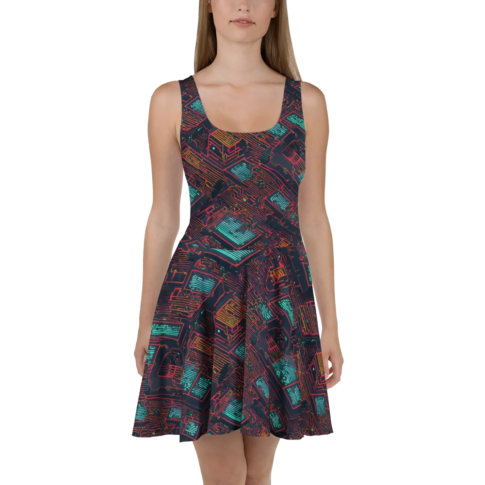 Midnight Motherboard on Skater Dress — Front