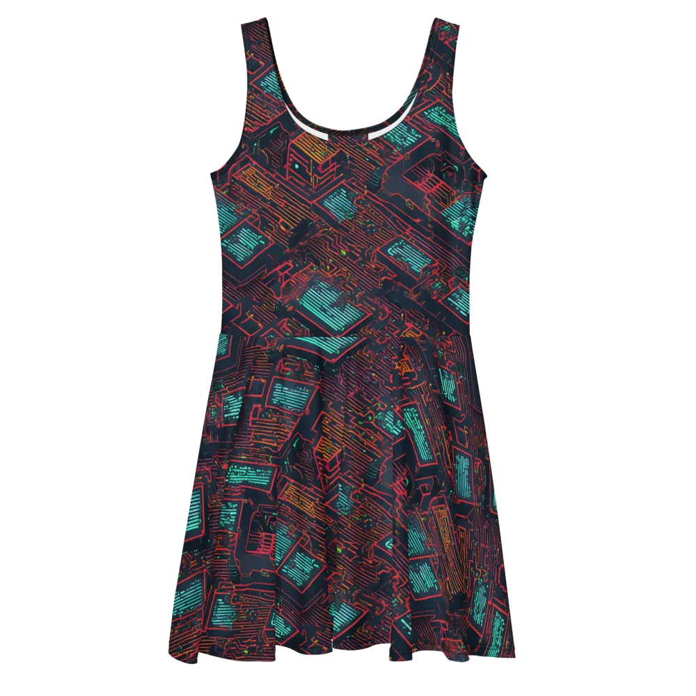 Midnight Motherboard on Skater Dress — Front