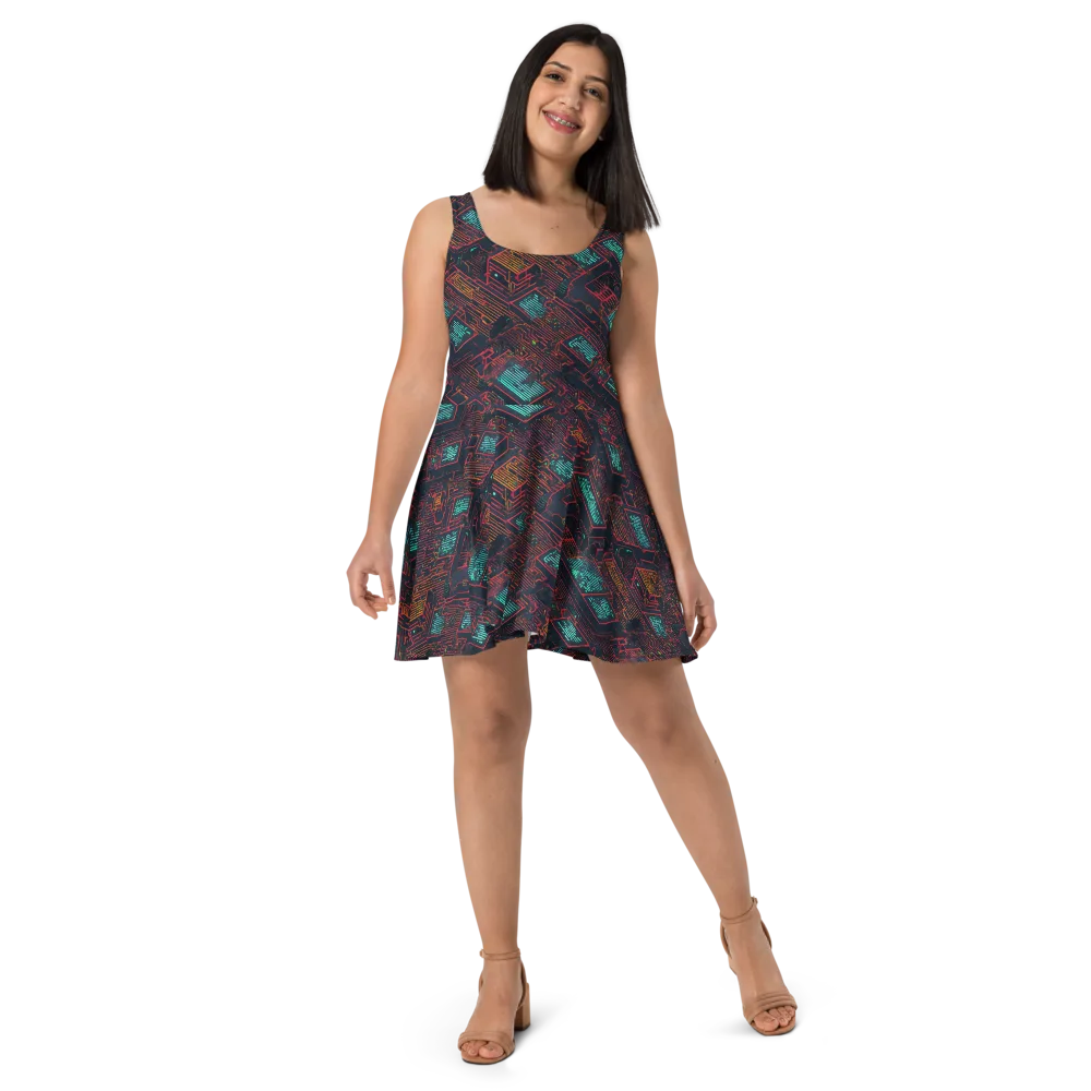 Midnight Motherboard on Skater Dress — Front