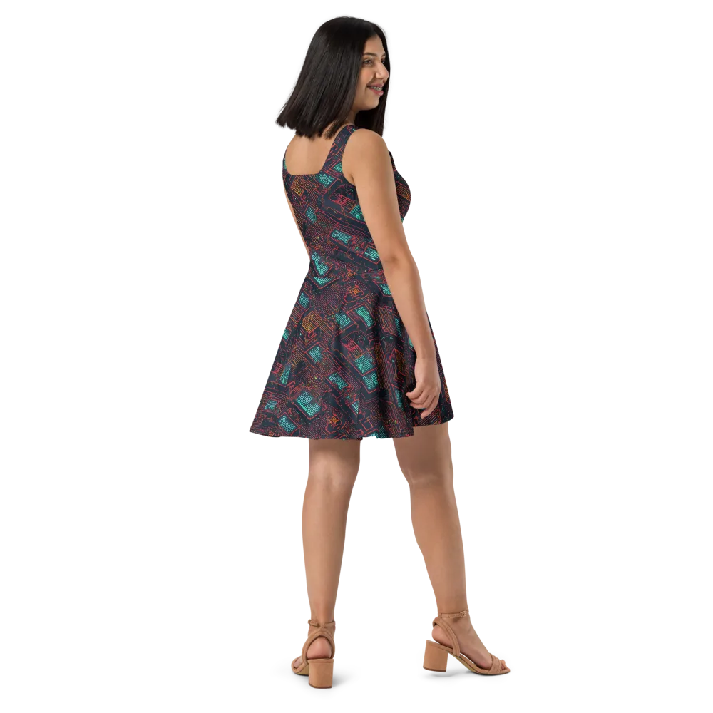 Midnight Motherboard on Skater Dress — Right