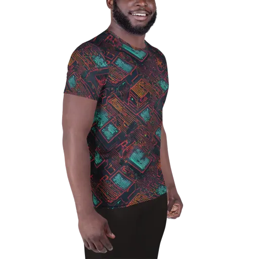 Midnight Motherboard on a Men's Athletic T-Shirt