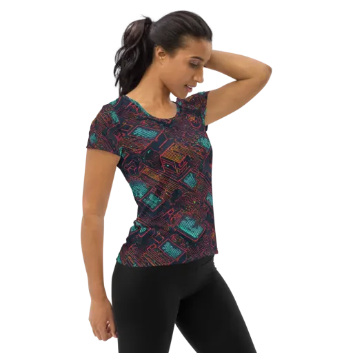 Midnight Motherboard on a Women's Athletic T-Shirt