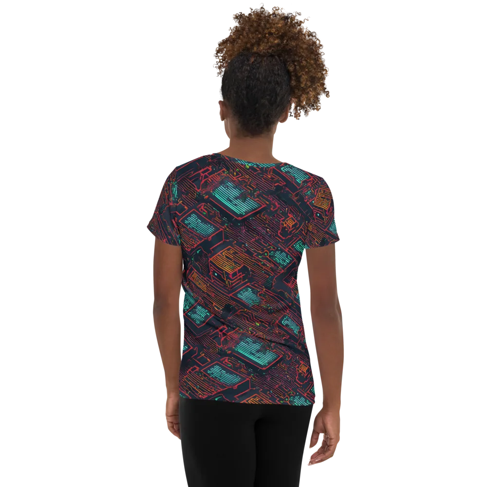 Midnight Motherboard on Women's Athletic T-Shirt — Back