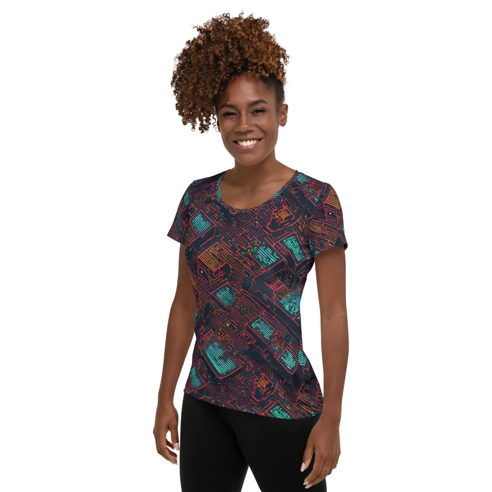 Midnight Motherboard on Women's Athletic T-Shirt — Left
