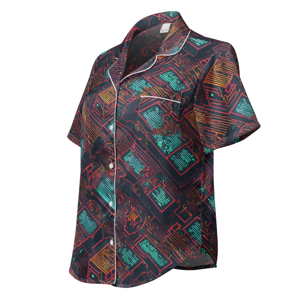 Midnight Motherboard on Women's Short Sleeve Pajama Top — Left Front