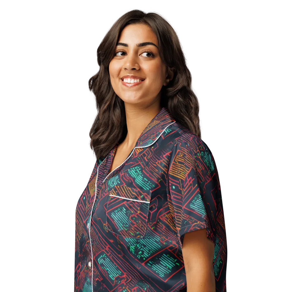 Midnight Motherboard on Women's Short Sleeve Pajama Top — Left Front