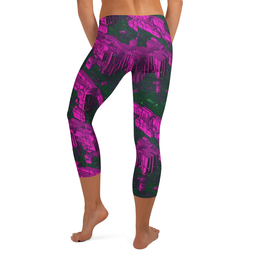 Magenta Gridfall on Capri Leggings — Back