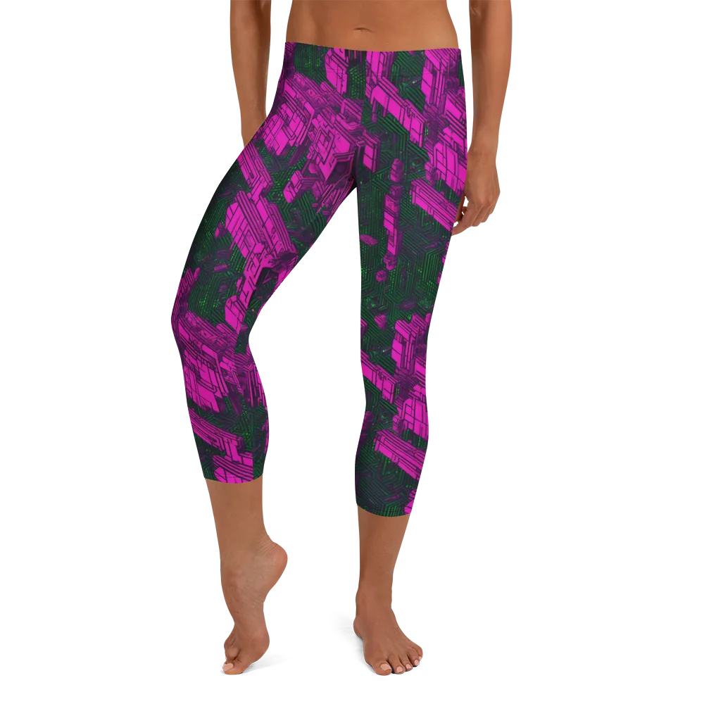Magenta Gridfall on Capri Leggings — Front