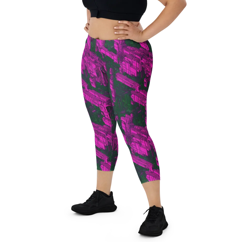 Magenta Gridfall on Capri Leggings — Front